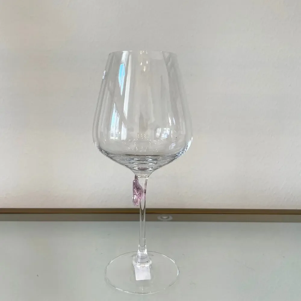 NEW Godinger Pink Butterfly Wine Glass Set of 2 Chic Barware